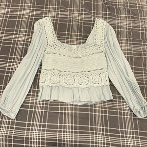 Sky Blue Crochet Accent Blouse